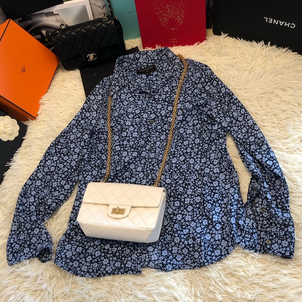 Banana Republic Navy and Light Blue Floral Collared Button-Up (Free Mystery…